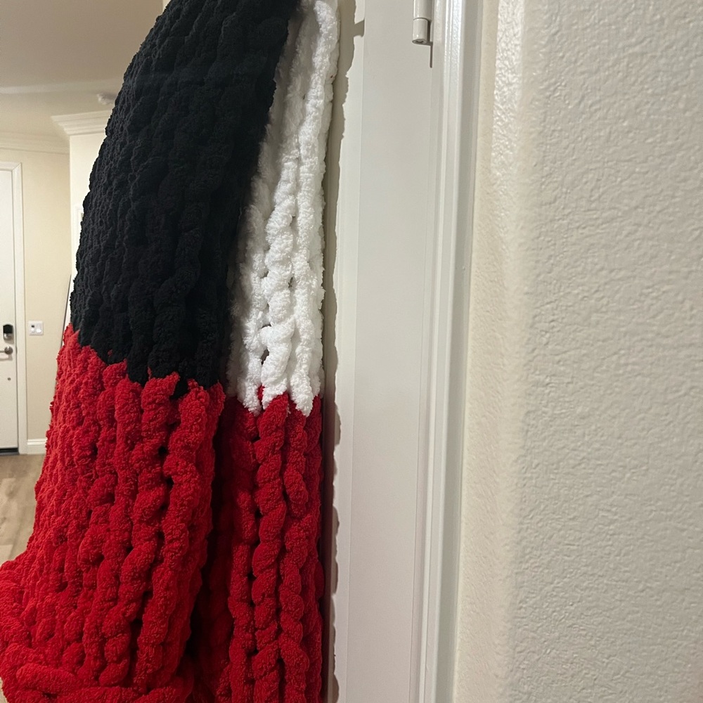 Handmade Throw 54X54 in Red, White, Black